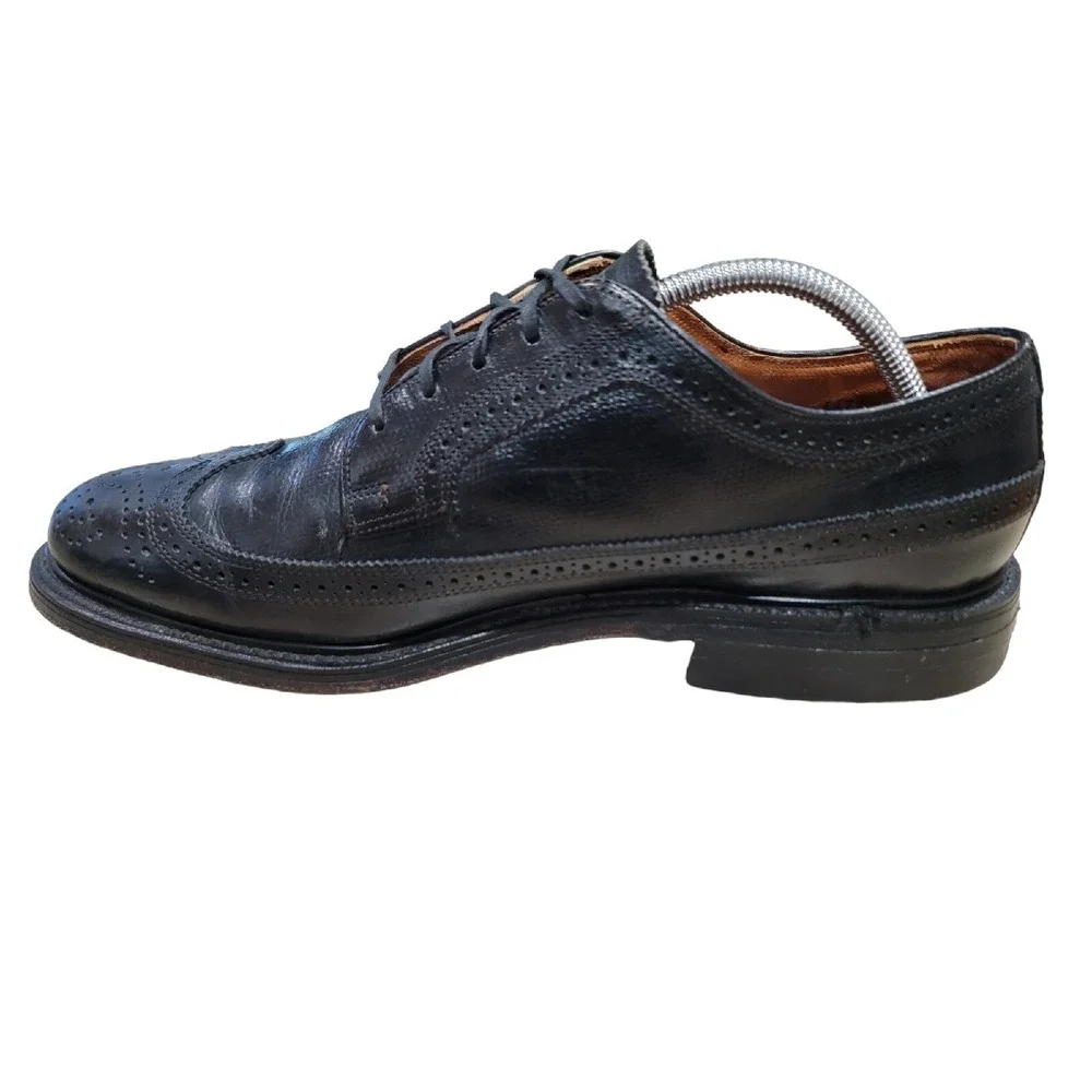 Spiegel VTG Mens 9.5 D Black Leather Wingtip‎ Oxford Shoes Custom Grade Brogue